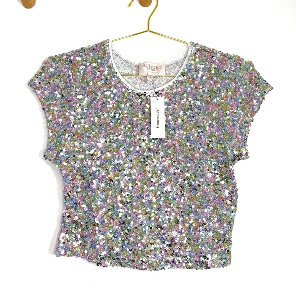 Francesxa's X Audrey Parks Rylee Short Sleeve Sequin Crop Top - Picture 2 of 10
